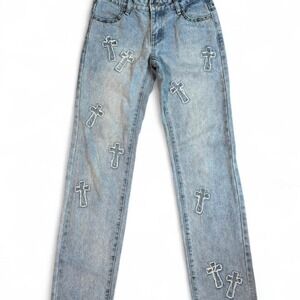 Austin‎ Landing Rare Cross Denim Mid-Rise Straight Leg Jeans size 0
